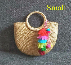 Handmade Beach Bag Straw Basket Totes Handbag